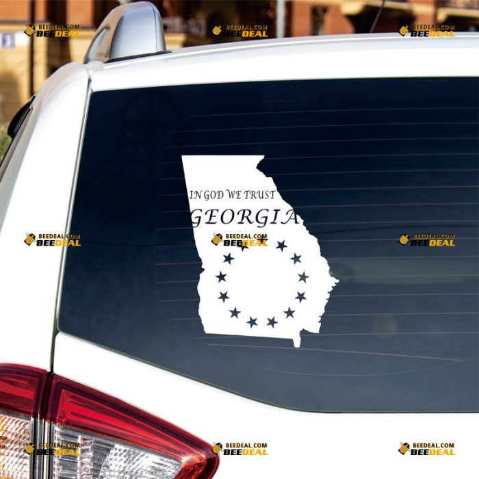 Georgia Sticker Decal Vinyl, American State Map And Flag, In God We Trust – Custom Choose Size Color – For Car Laptop Window Boat – Die Cut No Background 062332320