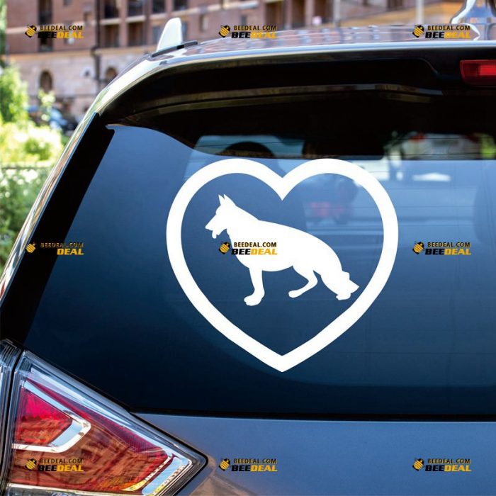 German Shepherd Sticker Decal Vinyl, K9 Dog, Heart Love – Custom Choose Size Color – For Car Laptop Window Boat – Die Cut No Background 062331939