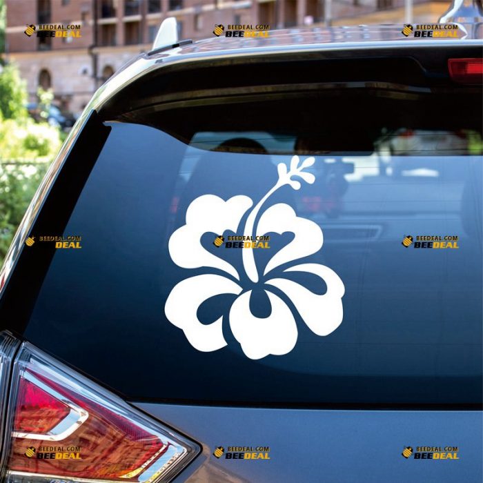 Hibiscus Flower Sticker Decal Vinyl, Hawaii Life, Single Color – Custom Choose Size Color – For Car Laptop Window Boat – Die Cut No Background 062332318