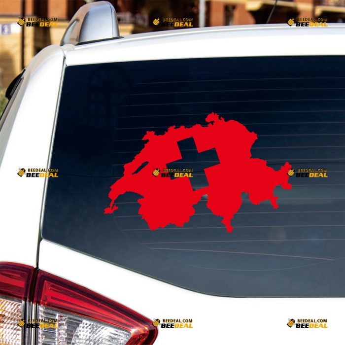 Switzerland Sticker Decal Vinyl, Swiss Map And Flag, Home Pride – Custom Choose Size Color – For Car Laptop Window Boat – Die Cut No Background 062331632