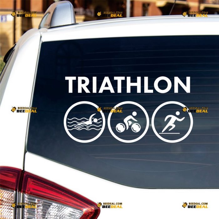 Triathlon Sticker Decal Vinyl, Swimming Cycling Running Triathlete – Custom Choose Size Color – For Car Laptop Window Boat – Die Cut No Background 062331357