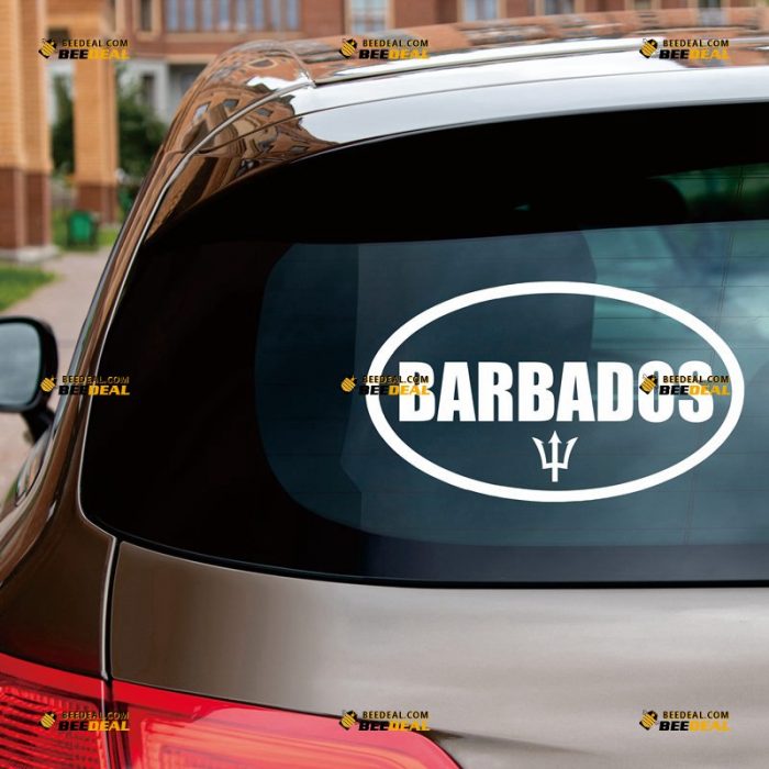 Barbados Sticker Decal Vinyl, Oval Country Code, Flag Trident – Custom Choose Size Color – For Car Laptop Window Boat – Die Cut No Background