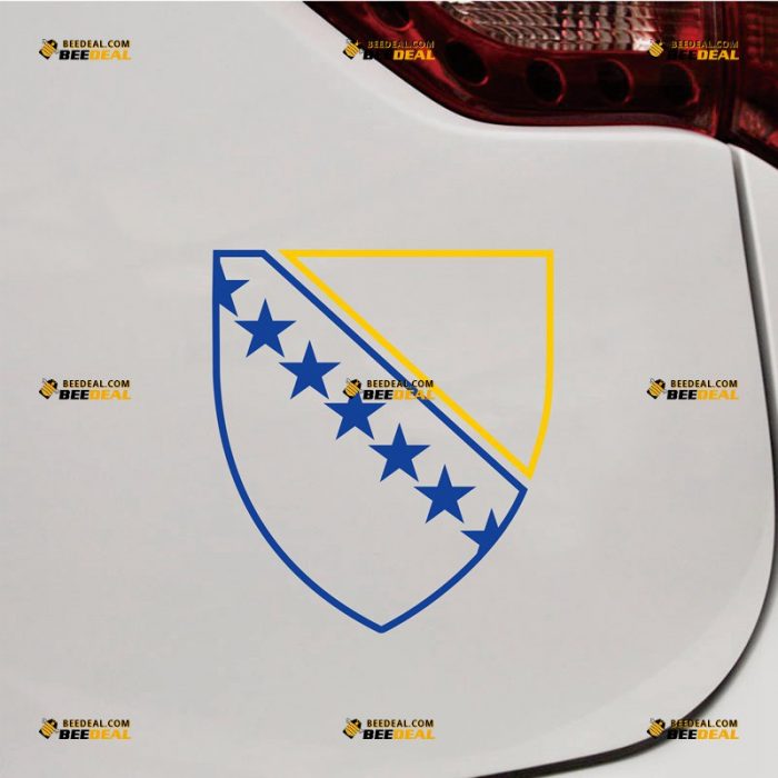 Bosnia And Herzegovina Sticker Decal Vinyl, Coat Of Arms, Flag Color – Custom Choose Size – For Car Laptop Window Boat – Die Cut No Background 062031748