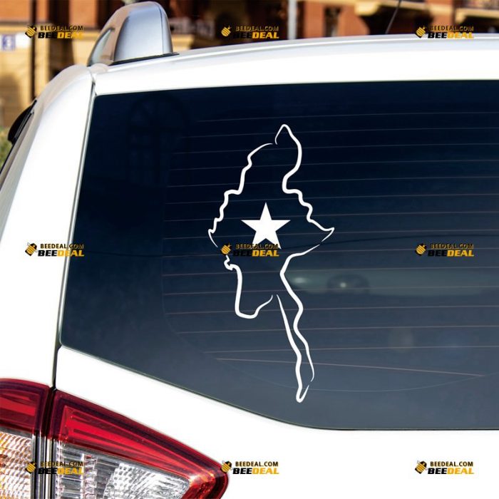 Myanmar Map Sticker Decal Vinyl, Burma Country Outline, Flag Star, Home Pride – Custom Choose Size Color – For Car Laptop Window Boat – Die Cut No Background