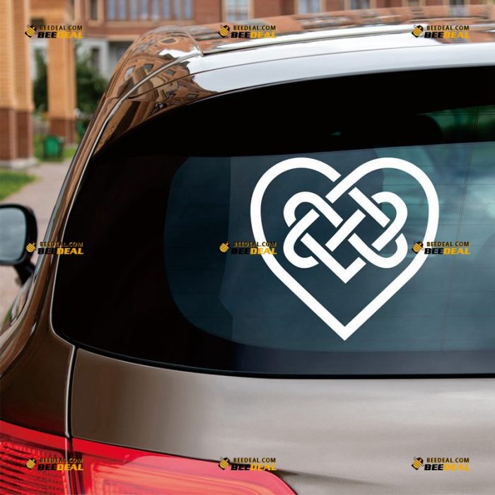 Celtic Knot Sticker Decal Vinyl, Heart Shaped, Love, Ireland – Custom Choose Size Color – For Car Laptop Window Boat – Die Cut No Background