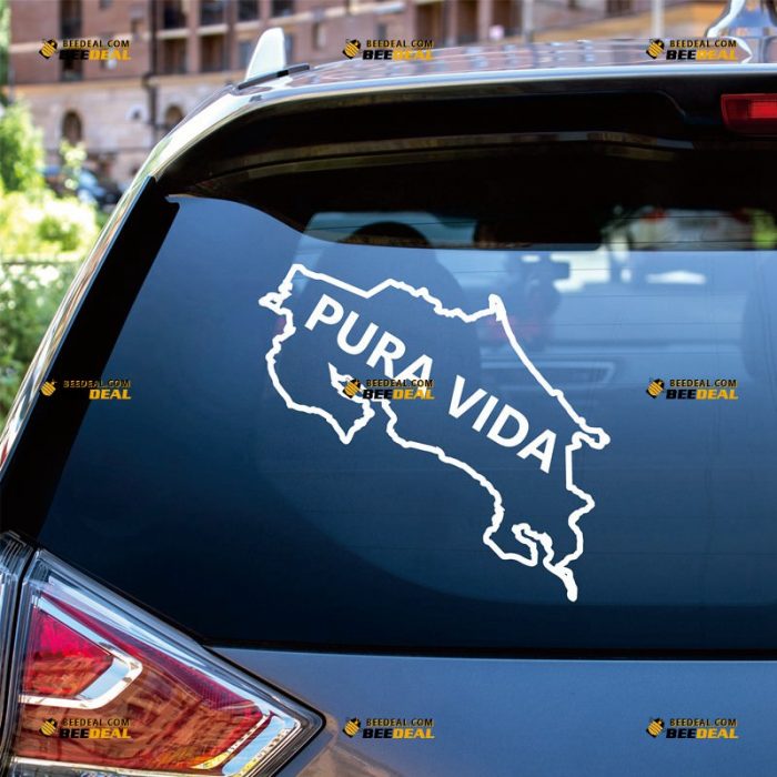 Pura Vida Sticker Decal Vinyl, Costa Rica Map Outline, Home Pride – Custom Choose Size Color – For Car Laptop Window Boat – Die Cut No Background