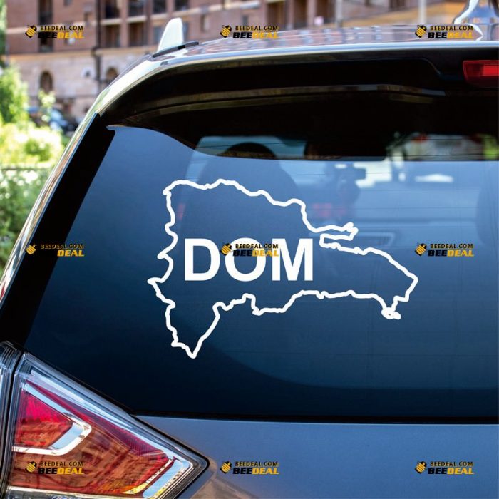 Dominica Sticker Decal Vinyl, Dominican Republic Map Outline Silhouette, Oval Country Code DOM, Home Pride – Custom Choose Size Color – For Car Laptop Window Boat – Die Cut No Background