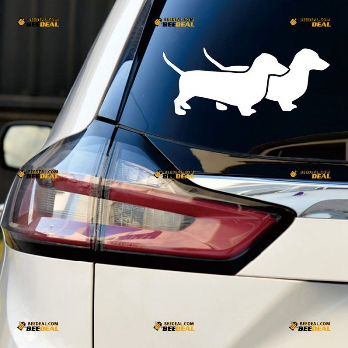 Dachshund Sticker Decal Vinyl, Dog Puppy, Double – Custom Choose Size Color – For Car Laptop Window Boat – Die Cut No Background