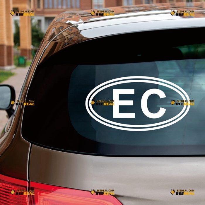 Ecuador Sticker Decal Vinyl, Oval Country Code EC – Custom Choose Size Color – For Car Laptop Window Boat – Die Cut No Background