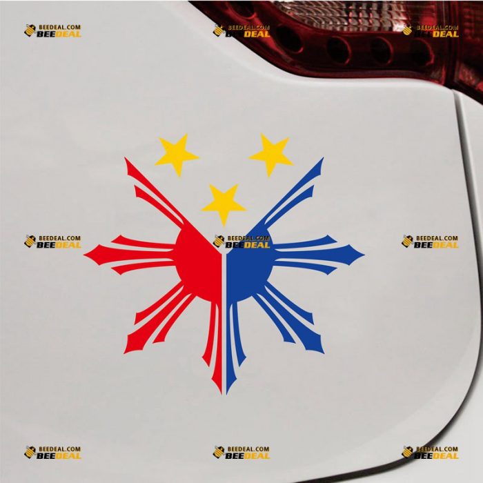 Philippines Sun Sticker Decal Vinyl, Filipino Flag Colors, Eight-Ray Sun Stars – Custom Choose Size – For Car Laptop Window Boat – Die Cut No Background 061631358