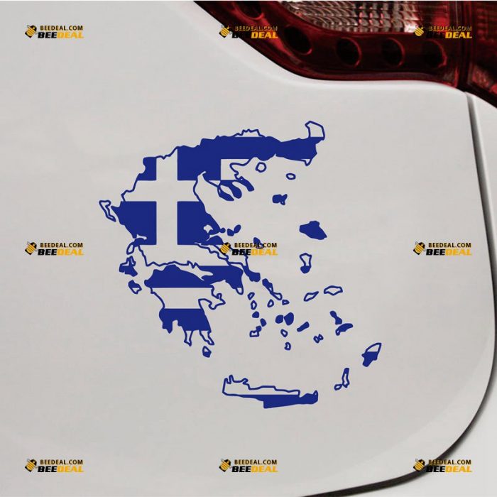 Greece Map Sticker Decal Vinyl, Greek Flag, Islands – Custom Choose Size Color – For Car Laptop Window Boat – Die Cut No Background 061832029