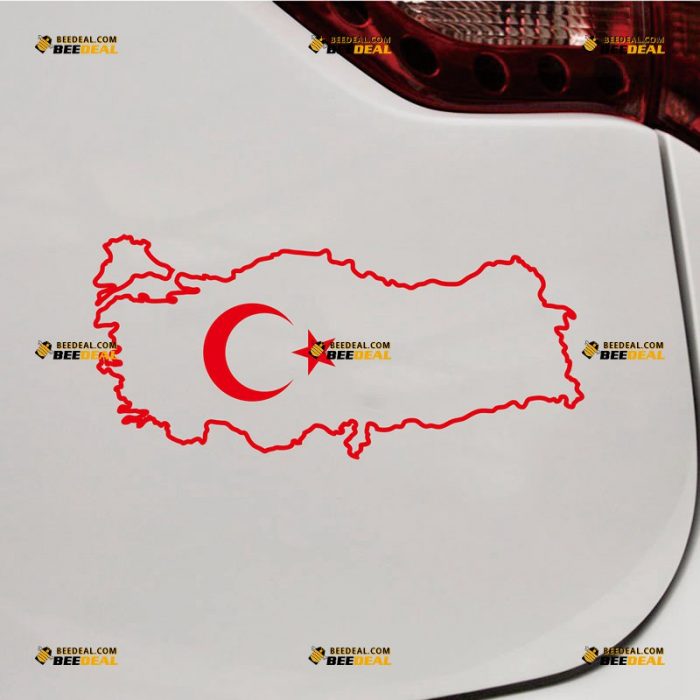 Turkey Map Sticker Decal Vinyl, Turkish Flag – Custom Choose Size Color – For Car Laptop Window Boat – Die Cut No Background 061631334