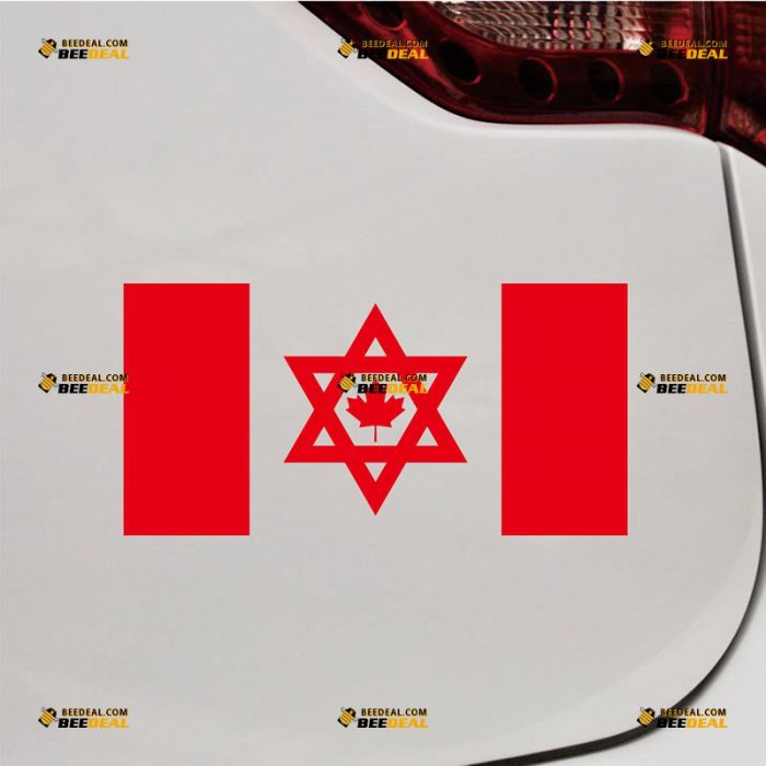 Israel Sticker Decal Vinyl, Canadian Flag Merged, Maple Leaf, Star of David – Custom Choose Size Color – For Car Laptop Window Boat – Die Cut No Background