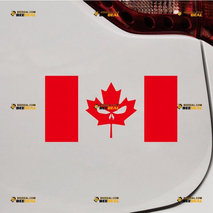 Canadian Flag Sticker Decal Vinyl, Evil, Skull, Canada – Custom Choose Size Color – For Car Laptop Window Boat – Die Cut No Background 062231251