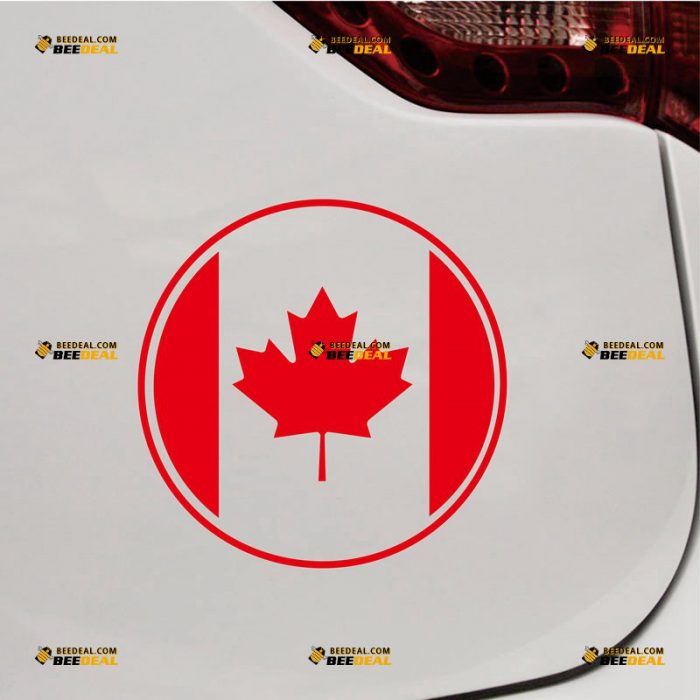 Canadian Flag Sticker Decal Vinyl, Round Canada – Custom Choose Size Color – For Car Laptop Window Boat – Die Cut No Background 062231247