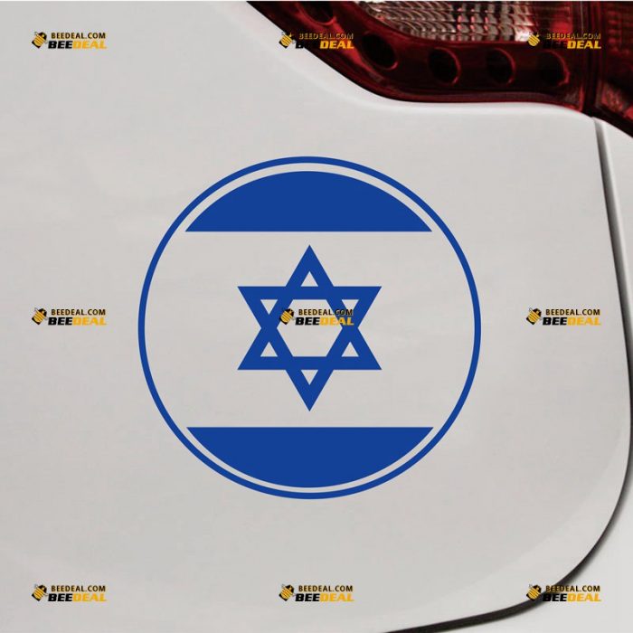 Israel Sticker Decal Vinyl, Round Jewish Israeli Flag, Star of David – Custom Choose Size Color – For Car Laptop Window Boat – Die Cut No Background