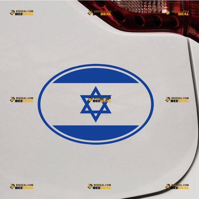 Israel Sticker Decal Vinyl, Oval Jew Israeli Flag, Star of David – Custom Choose Size Color – For Car Laptop Window Boat – Die Cut No Background