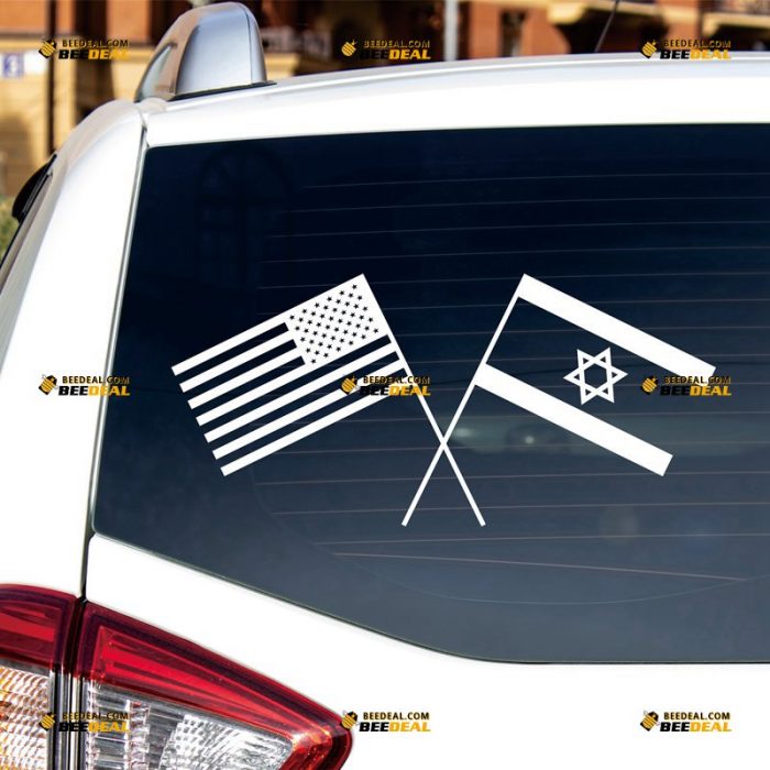 Israel Flag Sticker Decal Vinyl, Crossed American Flag Merged, Friendship, Single Color – Custom Choose Size Color – For Car Laptop Window Boat – Die Cut No Background