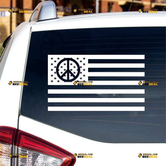 Peace Symbol Sticker Decal Vinyl, American Flag – Custom Choose Size Color – For Car Laptop Window Boat – Die Cut No Background 062231223