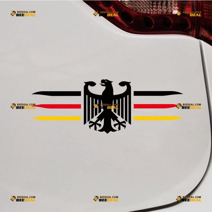 German Eagle Sticker Decal Vinyl, Germany Flag Color Stripes, Deutschland Coat Of Arms – Custom Choose Size Color – For Car Laptop Window Boat – Die Cut No Background 062031707