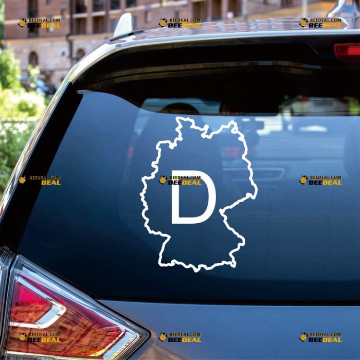 German Map Sticker Decal Vinyl, Germany Outline Silhouette, Country Code D – Custom Choose Size Color – For Car Laptop Window Boat – Die Cut No Background