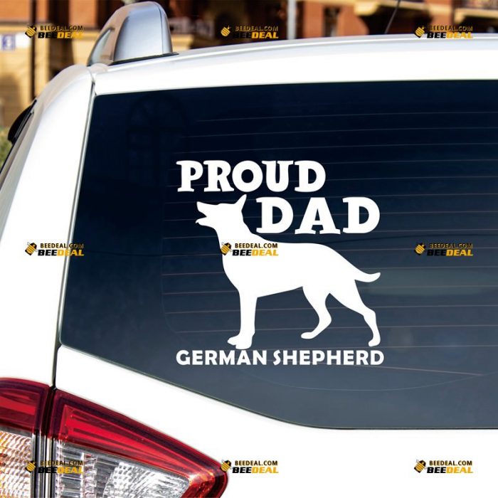 German Shepherd Sticker Decal Vinyl, Proud Dog Dad, Paw Print – Custom Choose Size Color – For Car Laptop Window Boat – Die Cut No Background 062031644