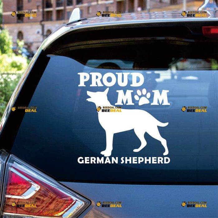 German Shepherd Sticker Decal Vinyl, Proud Dog Mom, Paw Print – Custom Choose Size Color – For Car Laptop Window Boat – Die Cut No Background 062031643