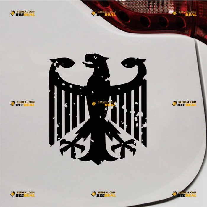 German Eagle Sticker Decal Vinyl, Distressed, Coat Of Arms of Germany Deutschland – Custom Choose Size Color – For Car Laptop Window Boat – Die Cut No Background 062031548