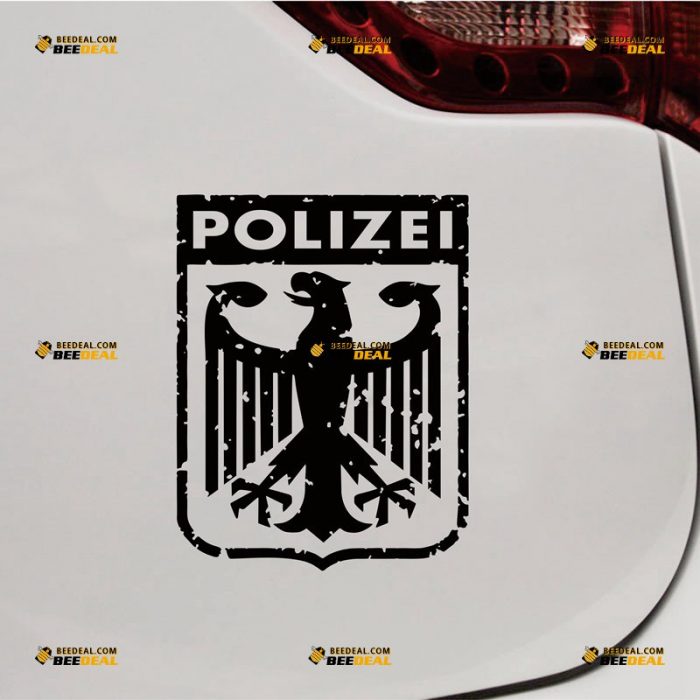 German Polizei Sticker Decal Vinyl, Coat Of Arms Eagle of Deutschland Germany, Distressed – Custom Choose Size Color – For Car Laptop Window Boat – Die Cut No Background 083001