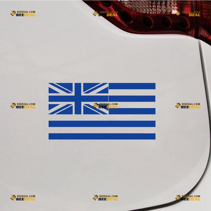 Greek Union Jack Merged Flag Sticker Decal Vinyl, UK Greece British – Custom Choose Size Color – For Car Laptop Window Boat – Die Cut No Background