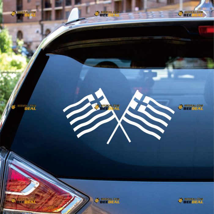 Crossed Greek Flags Sticker Decal Vinyl Greece – Custom Choose Size Color – For Car Laptop Window Boat – Die Cut No Background