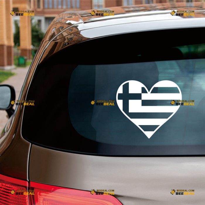 Love Greece Sticker Decal Vinyl, Heart Shaped Greek Flag – Custom Choose Size Color – For Car Laptop Window Boat – Die Cut No Background