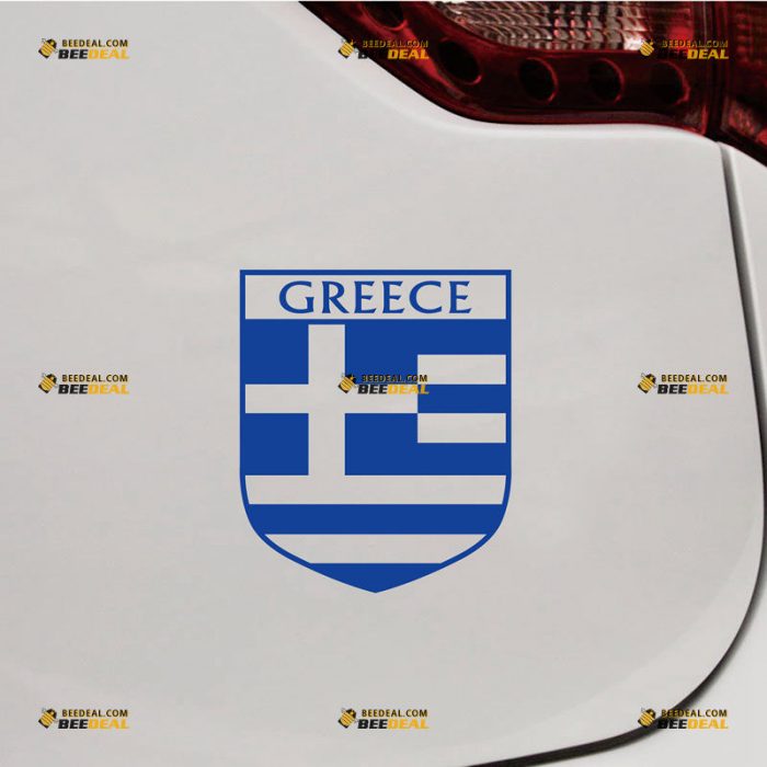 Greek Flag Sticker Decal Vinyl, Greece Shield – Custom Choose Size Color – For Car Laptop Window Boat – Die Cut No Background 06163a