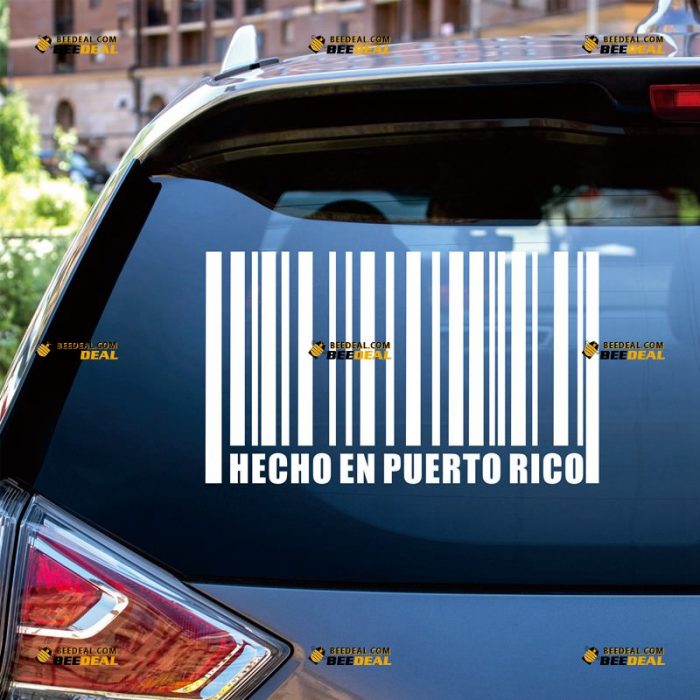 Hecho En Puerto Rico Sticker Decal Vinyl, Made In Puerto Rico, UPC Barcode – Custom Choose Size Color – For Car Laptop Window Boat – Die Cut No Background