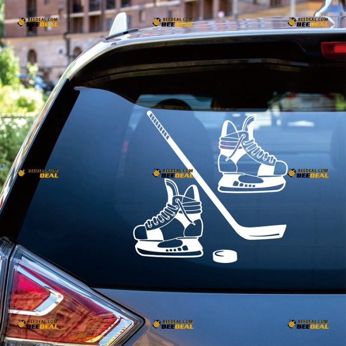 Hockey Sticker Decal Vinyl, Ball, Stick, Skate – Custom Choose Size Color – For Car Laptop Window Boat – Die Cut No Background