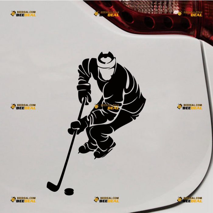 Hockey Sticker Decal Vinyl, Man Player, Sport – Custom Choose Size Color – For Car Laptop Window Boat – Die Cut No Background 061832003