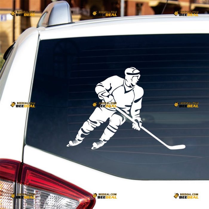 Hockey Sticker Decal Vinyl, Man Player, Sport – Custom Choose Size Color – For Car Laptop Window Boat – Die Cut No Background 061631538