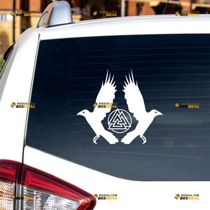 Huginn And Muninn Sticker Decal Vinyl, Twin Ravens, Valknut, Norse Odin – Custom Choose Size Color – For Car Laptop Window Boat – Die Cut No Background 061630109