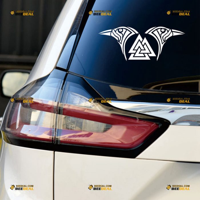 Huginn And Muninn Sticker Decal Vinyl, Twin Ravens, Valknut, Norse Odin – Custom Choose Size Color – For Car Laptop Window Boat – Die Cut No Background 061630108