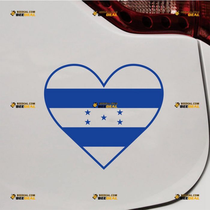 Honduras Sticker Decal Vinyl, Love, Home Pride, Heart Shaped Flag – Custom Choose Size Color – For Car Laptop Window Boat – Die Cut No Background