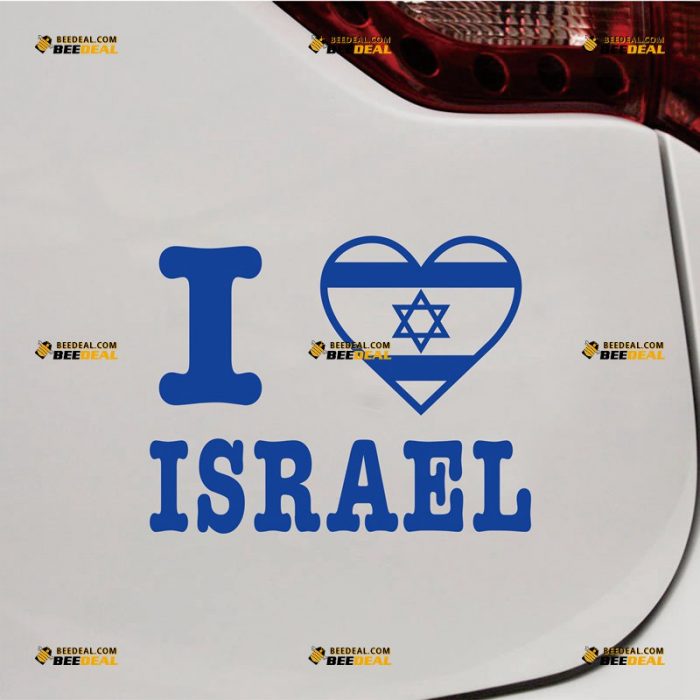 I Love Israel Sticker Decal Vinyl, Heart Shaped Israeli Flag, Jew Star of David – Custom Choose Size Color – For Car Laptop Window Boat – Die Cut No Background