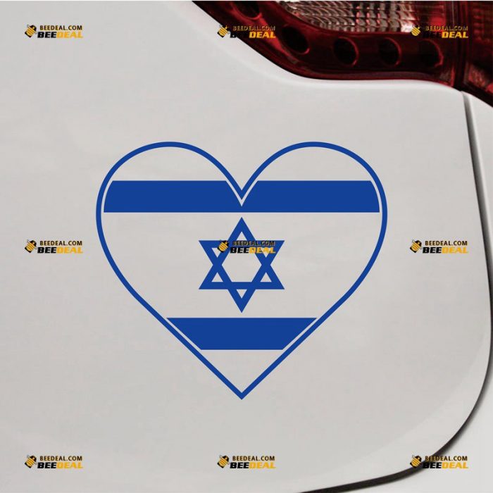 Israel Sticker Decal Vinyl, Love Heart Shaped Flag, Star of David, Jew Israeli – Custom Choose Size Color – For Car Laptop Window Boat – Die Cut No Background 062231118