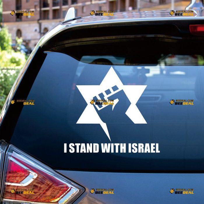 I Stand With Israel Sticker Decal Vinyl, Support Israel, Fist, Israeli Star of David – Custom Choose Size Color – For Car Laptop Window Boat – Die Cut No Background