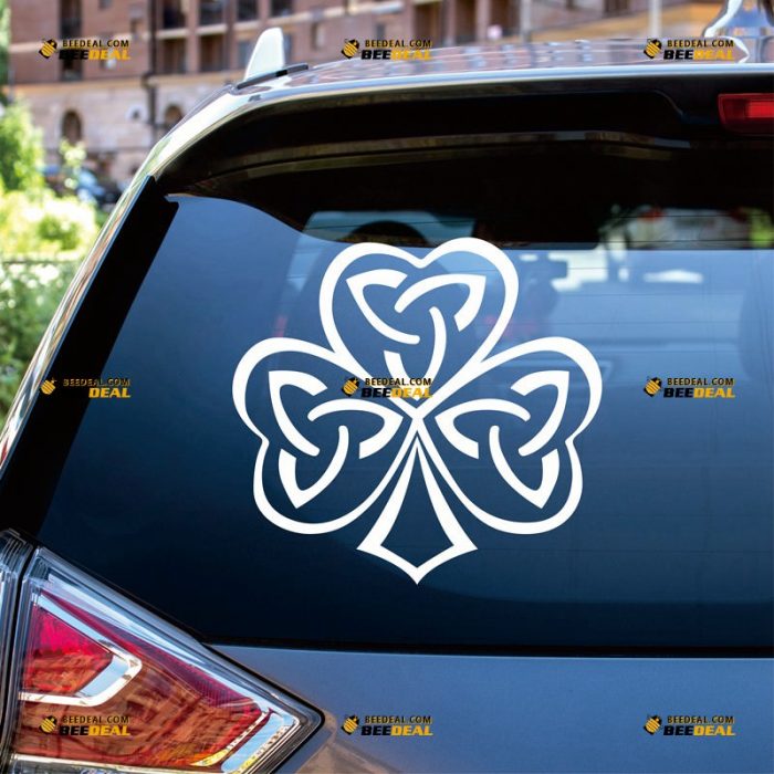 Shamrock Sticker Decal Vinyl, Celtic Knot, Irish, Clover – Custom Choose Size Color – For Car Laptop Window Boat – Die Cut No Background 062031414