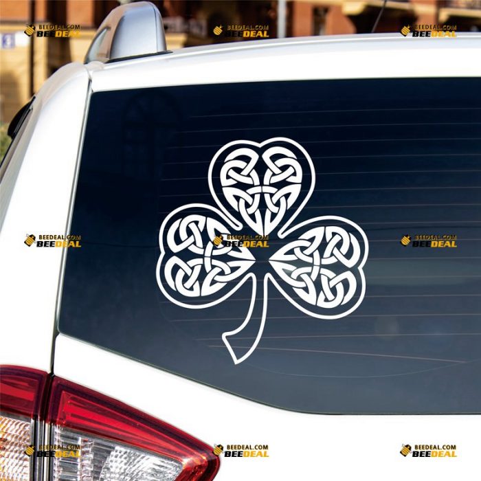 Shamrock Sticker Decal Vinyl, Celtic Knot, Irish, Clover – Custom Choose Size Color – For Car Laptop Window Boat – Die Cut No Background 062031413