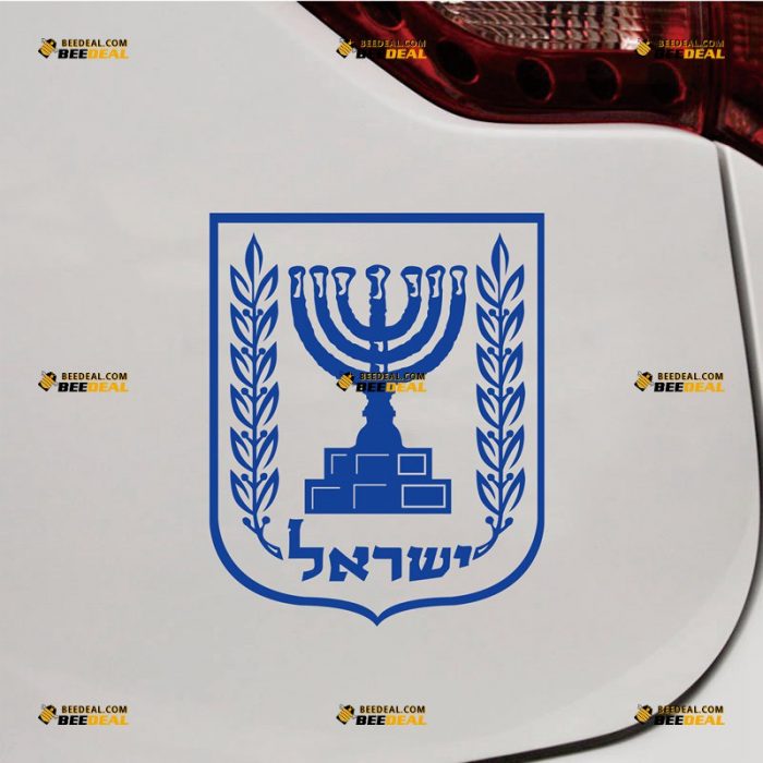 Israel Emblem Sticker Decal Vinyl, Jewish Coat Of Arms – Custom Choose Size Color – For Car Laptop Window Boat – Die Cut No Background