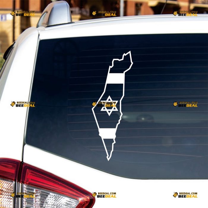 Israel Map Sticker Decal Vinyl, Israeli Flag And Outline, Jew Star of David – Custom Choose Size Color – For Car Laptop Window Boat – Die Cut No Background 062231059