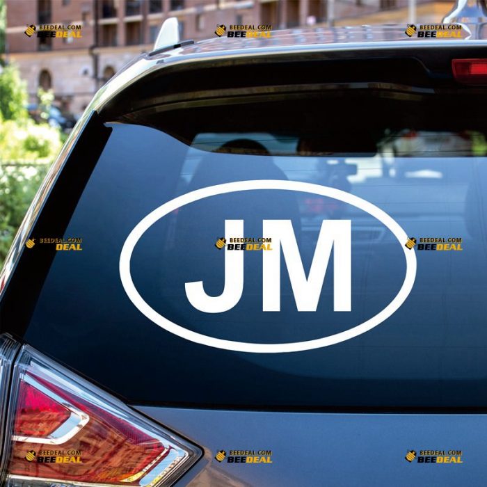 Jamaica Sticker Decal Vinyl, Oval Country Code JM – Custom Choose Size Color – For Car Laptop Window Boat – Die Cut No Background