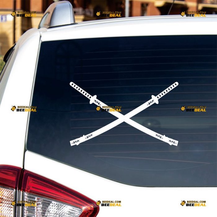 Samurai Sticker Decal Vinyl, Japanese Crossed Swords Katana – Custom Choose Size Color – For Car Laptop Window Boat – Die Cut No Background