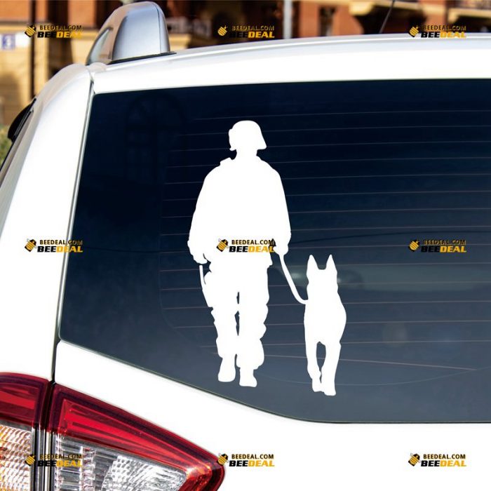 K9 Dog Sticker Decal Vinyl, Army Soldier, German Shepherd – Custom Choose Size Color – For Car Laptop Window Boat – Die Cut No Background 062032233